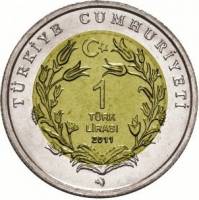 () Монета Турция 2011 год 1 лира ""  Биметалл  UNC